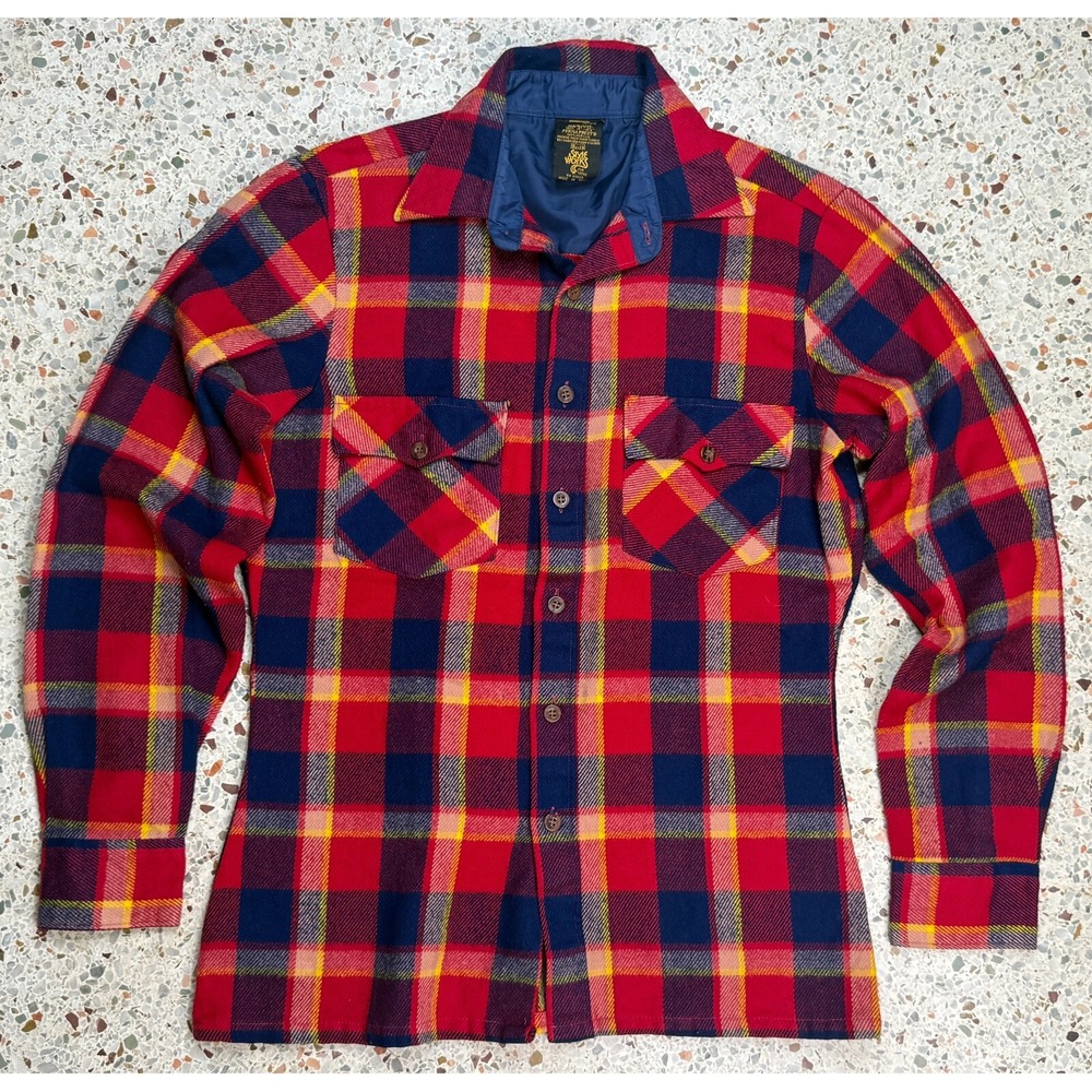 Sears Style Works Vintage Men's Perma Prest Long Sleeve Flannel Shirt Size M